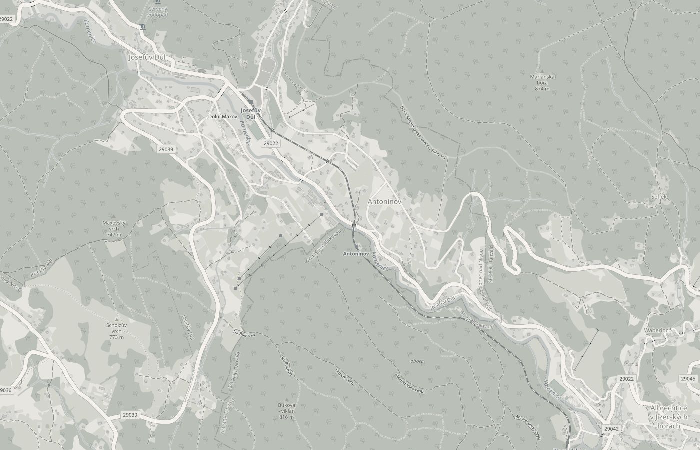 Mapa: poloha penzionu Maxova Bouda v Antonínově u Josefova Dolu