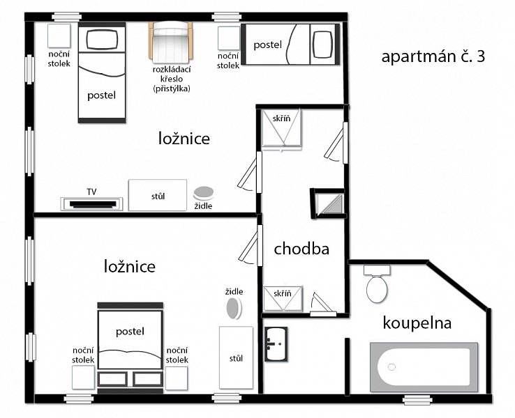 Půdorys — Dvoupokojový apartmán